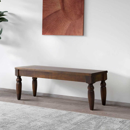 Solid Wood Bench 55" With Turned Legs