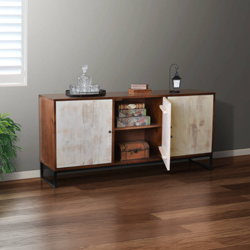 Wooden buffet with sleek metal base and 3 doors from Artefama Furniture