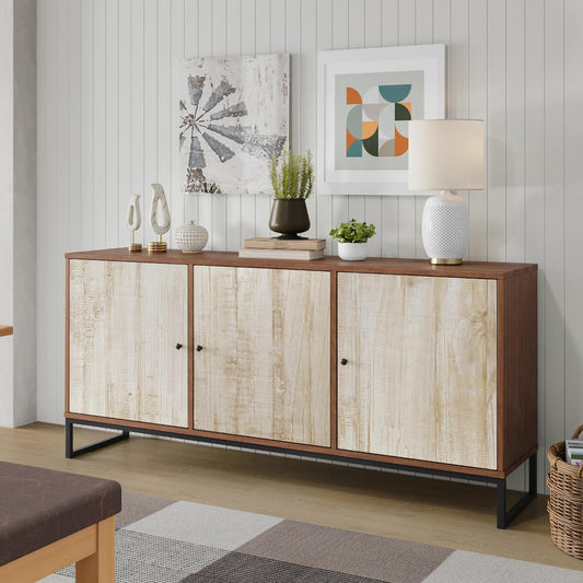 Wooden buffet with sleek metal base and 3 doors from Artefama Furniture