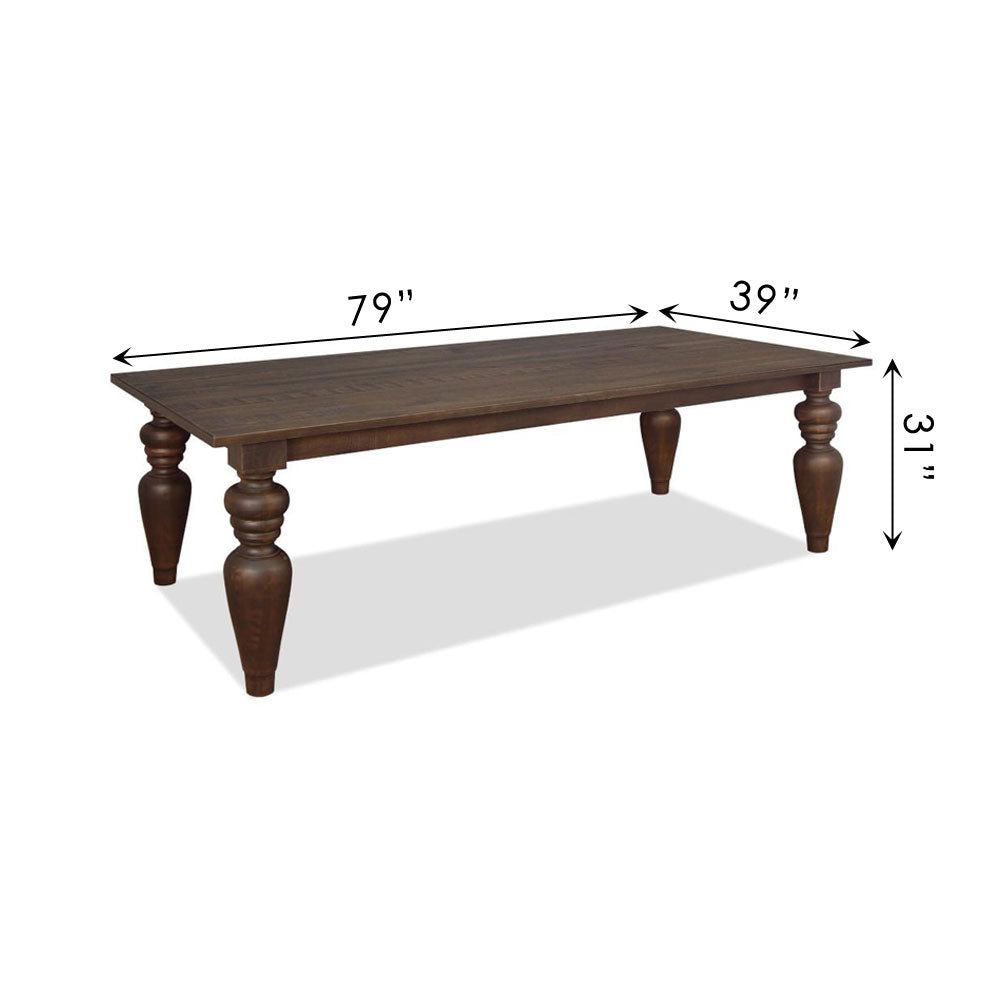 Flora Solid Wood Dining Table with 7” Turned Legs